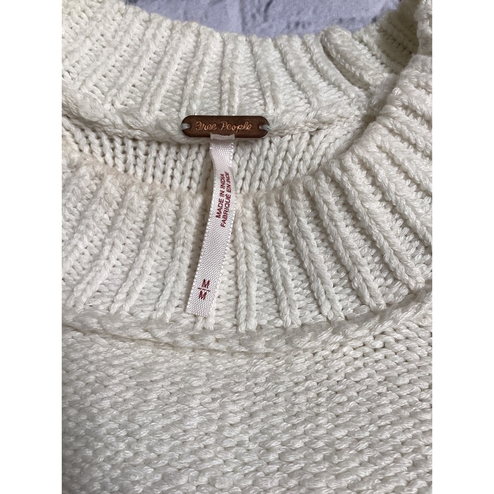 Free People Cream Ivory Balloon Sleeve Raglan Knit Sweater Medium - Picture 2 of 4